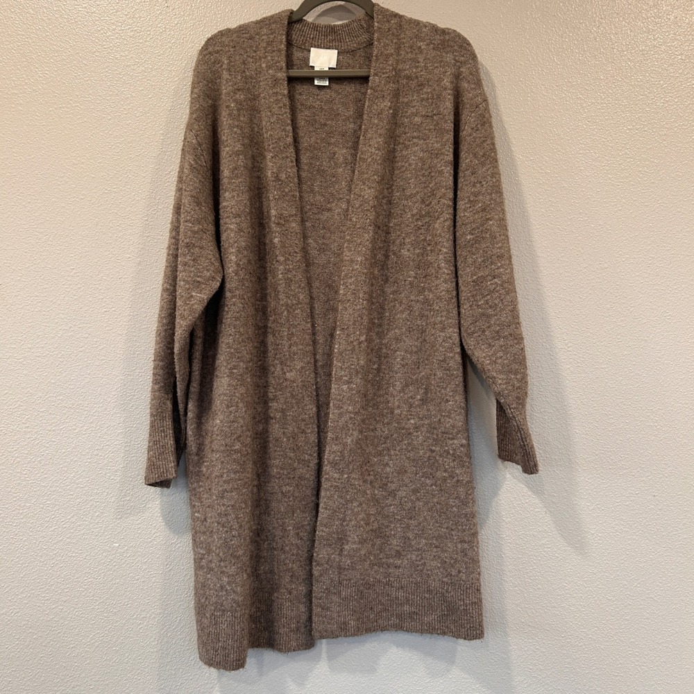 H&M Longline Cozy Open Front Cardigan Heathered Taupe Brown Women's Size M